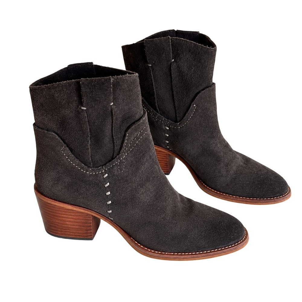 Dolce Vita Black Suede Western Ankle Boots 7.5 Cowboy Booties Block Heel Fall